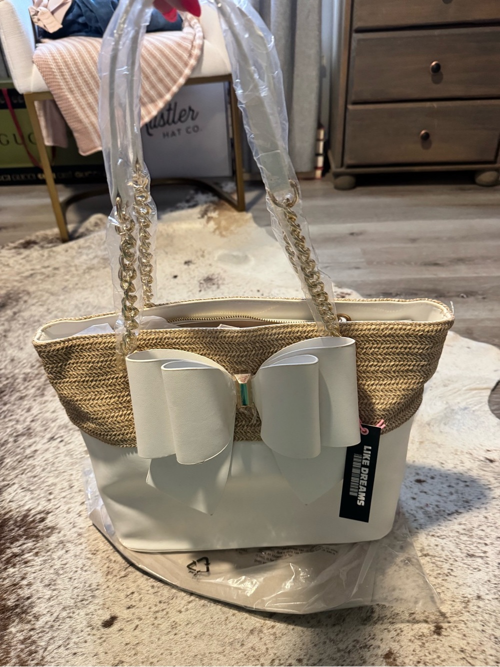 Like Dreams Cream & Straw Bow Tote Bag